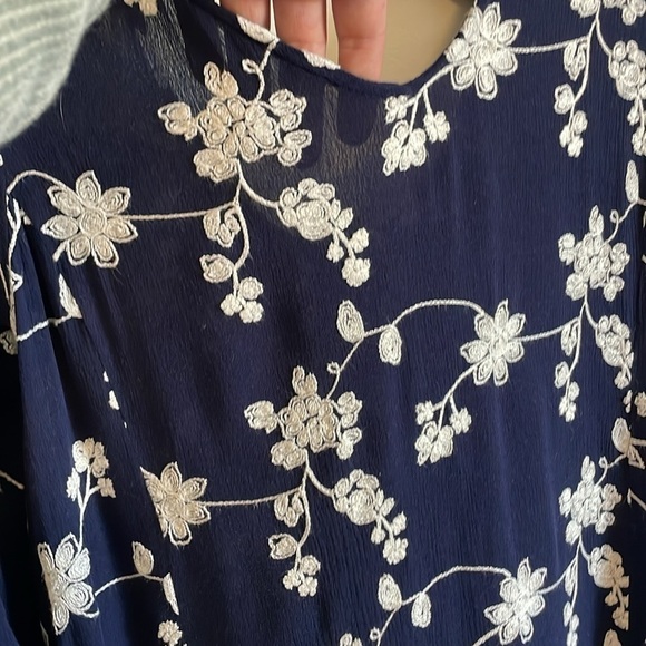 Boho Embroidered Mini Dress XS Bell Navy Swing Loose Classy Altar’d State Hippie - Picture 5 of 16